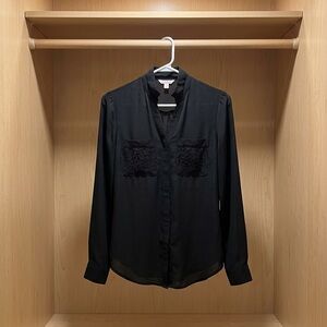 Silky Black Lace-Accent Blouse (NWOT) S